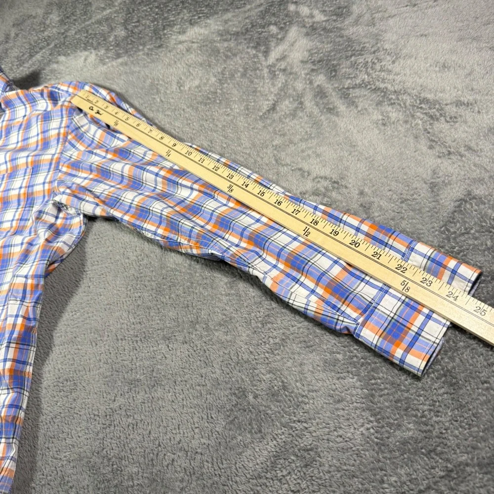 Banana Republic Mens Tailored Slim Fit Plaid Button Down Shirt Blue Orange L